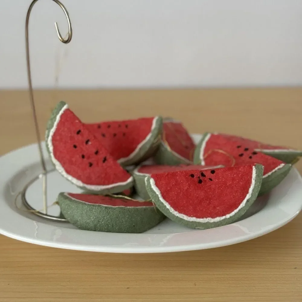 Vtg 70s‎ Handmade Sugared Watermellon Christmas Ornaments Foam Fruit Retro Lot 8